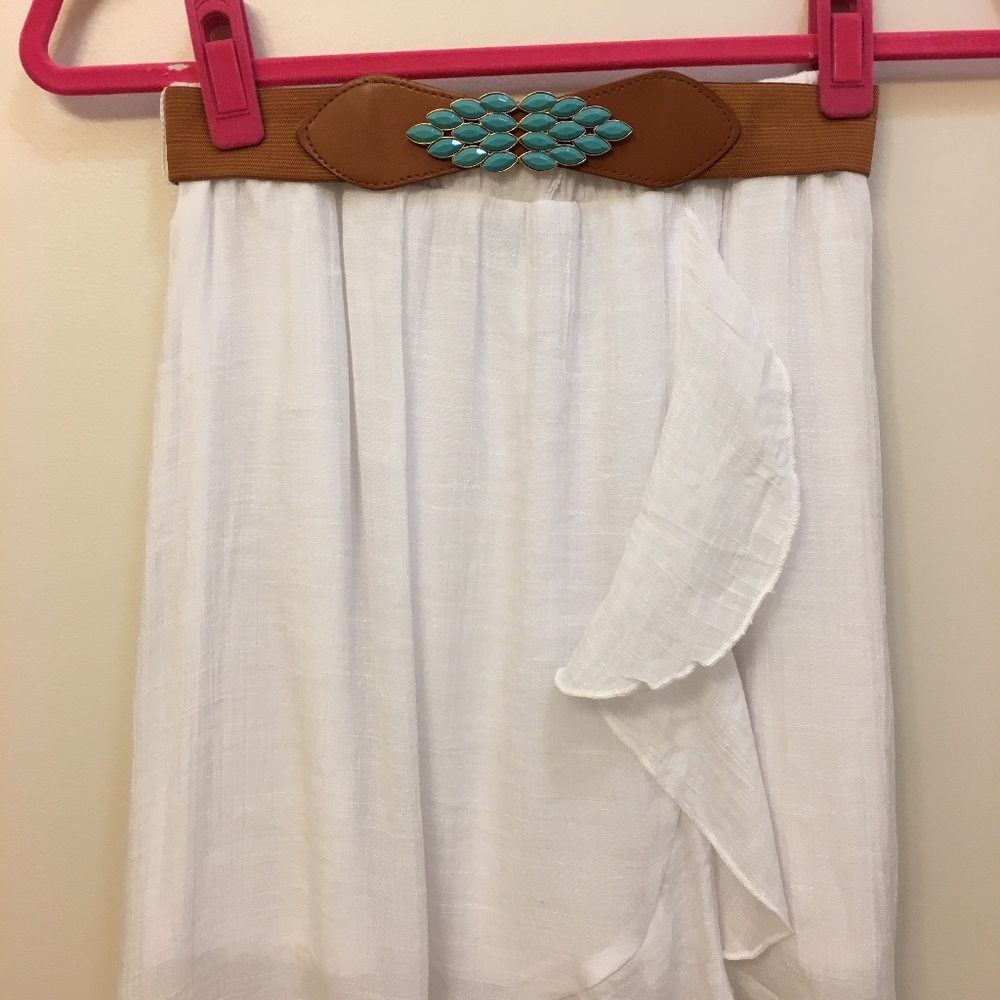 Belted White Wrap/Gauze Skirt